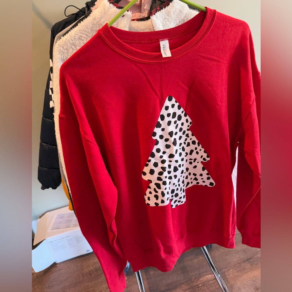 Jerzees Red Sweatshirt with Tree Design
